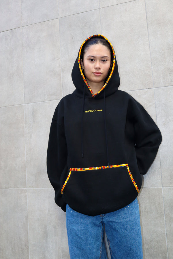 Black Kente Trim Hoodie